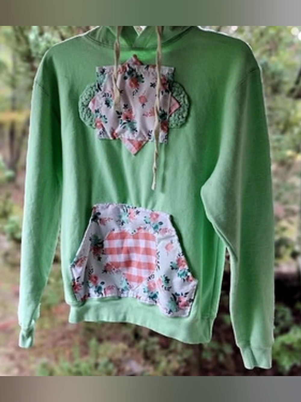 Beacon Threads Floral Pullover Hoodie in Green & Pink Wearable Art